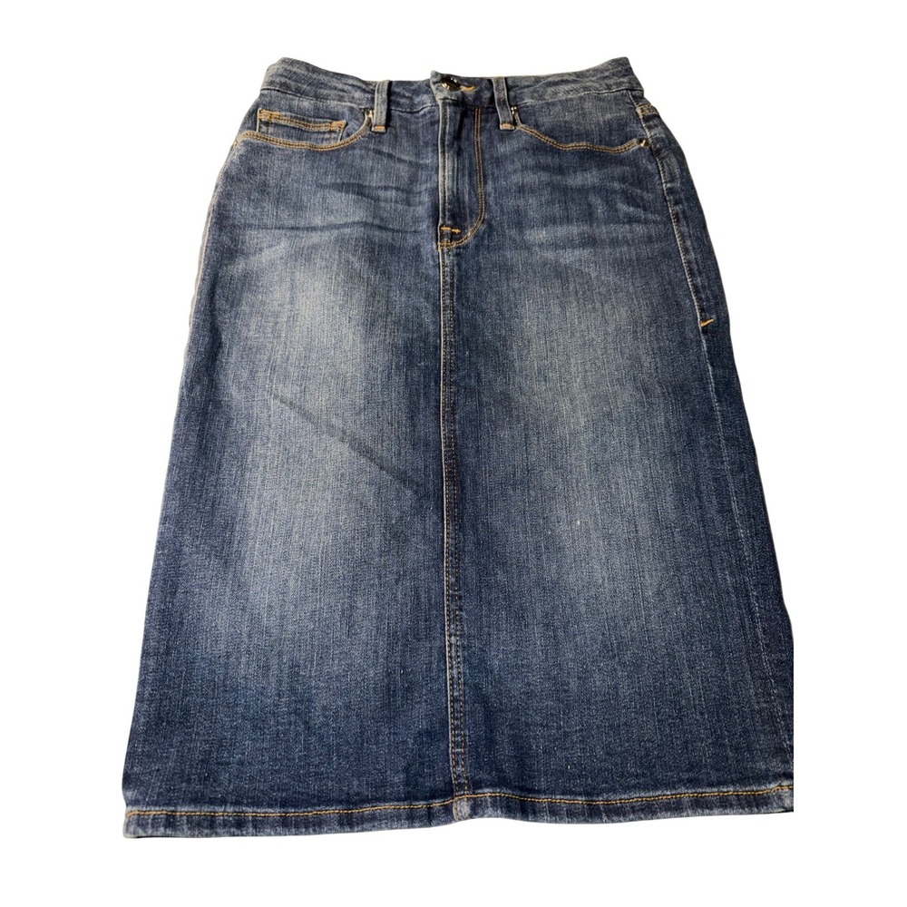 GOOD AMERICAN Denim Pencil Skirt Size 4/27 High Rise Midi Y2K Streetcore